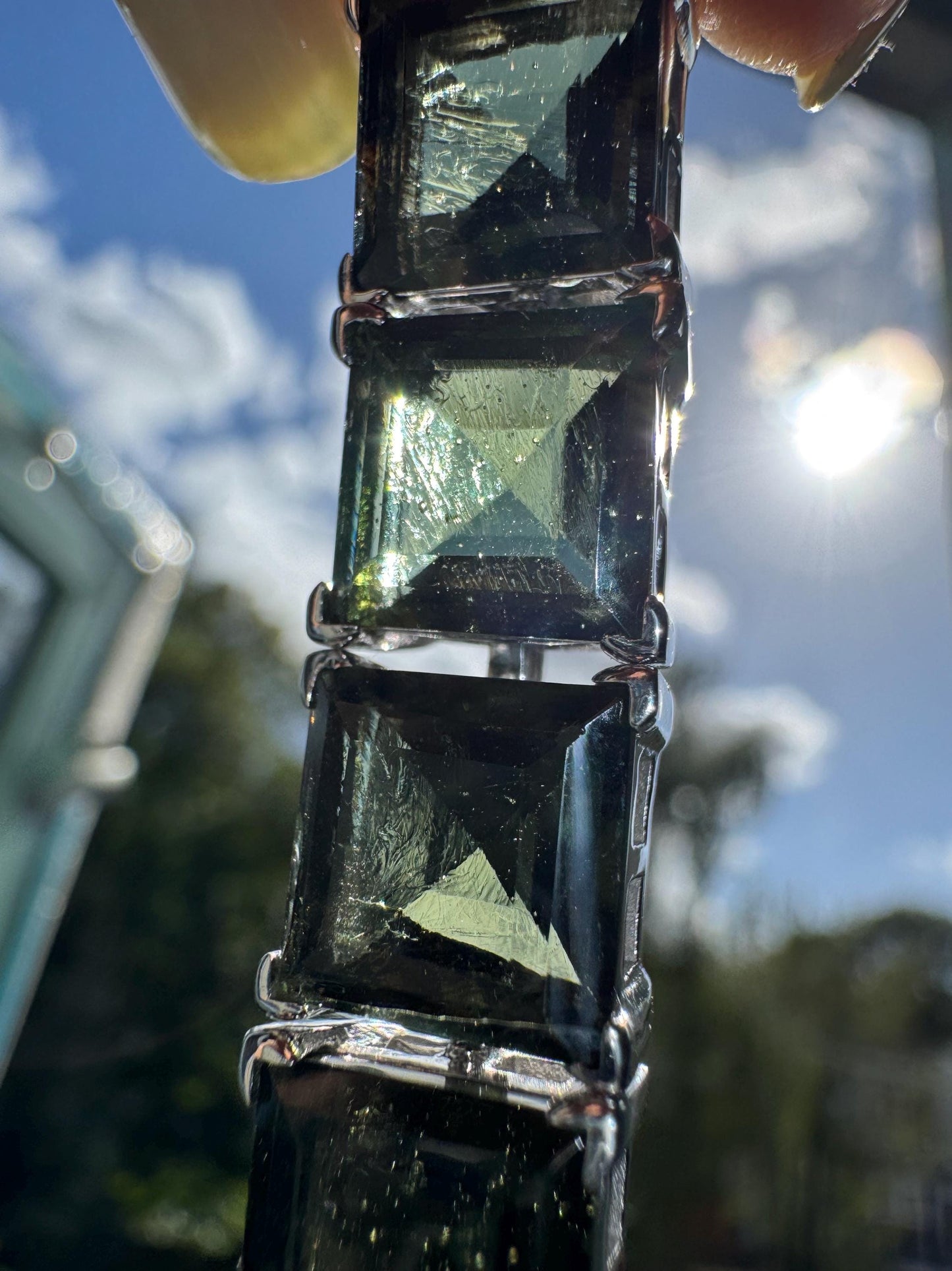 Sterling Silver Moldavite Bracelet: Authentic Cosmic Gemstone 9mm
