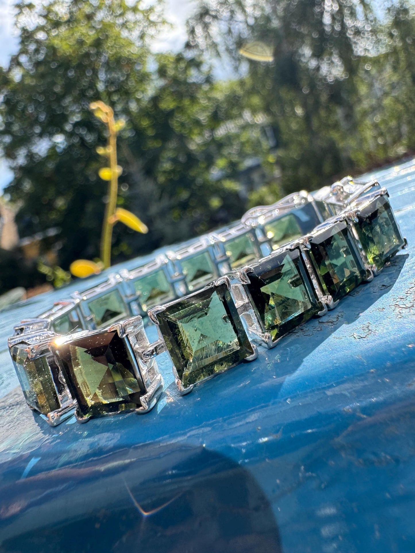 Sterling Silver Moldavite Bracelet: Authentic Cosmic Gemstone 9mm