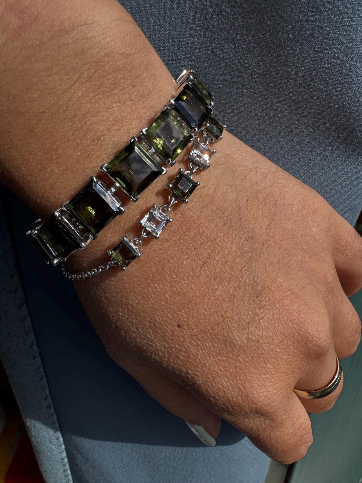 Sterling Silver Moldavite Bracelet: Authentic Cosmic Gemstone 9mm
