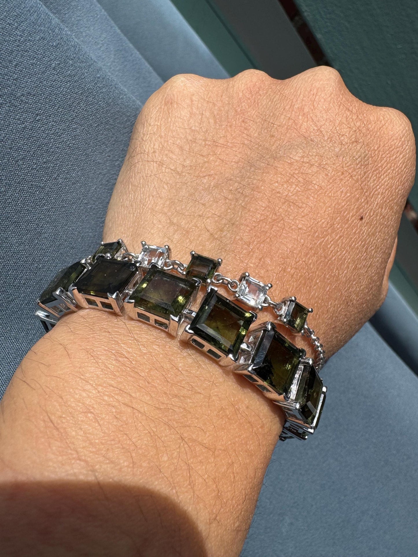 Sterling Silver Moldavite Bracelet: Authentic Cosmic Gemstone 9mm