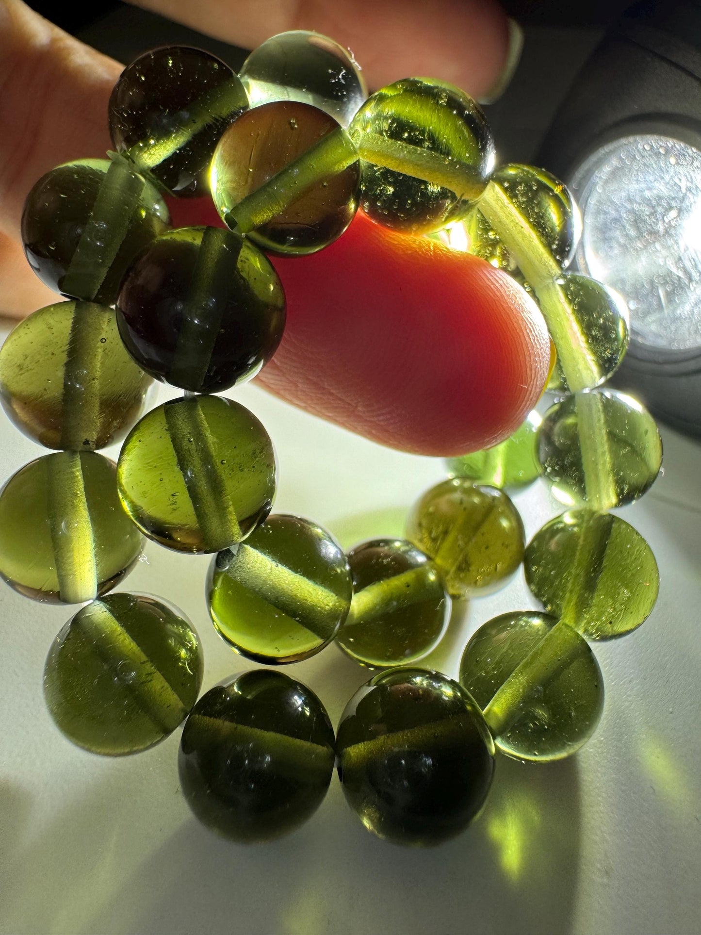 Authentic Moldavite beads 8mm+ bracelet 88.15 carats