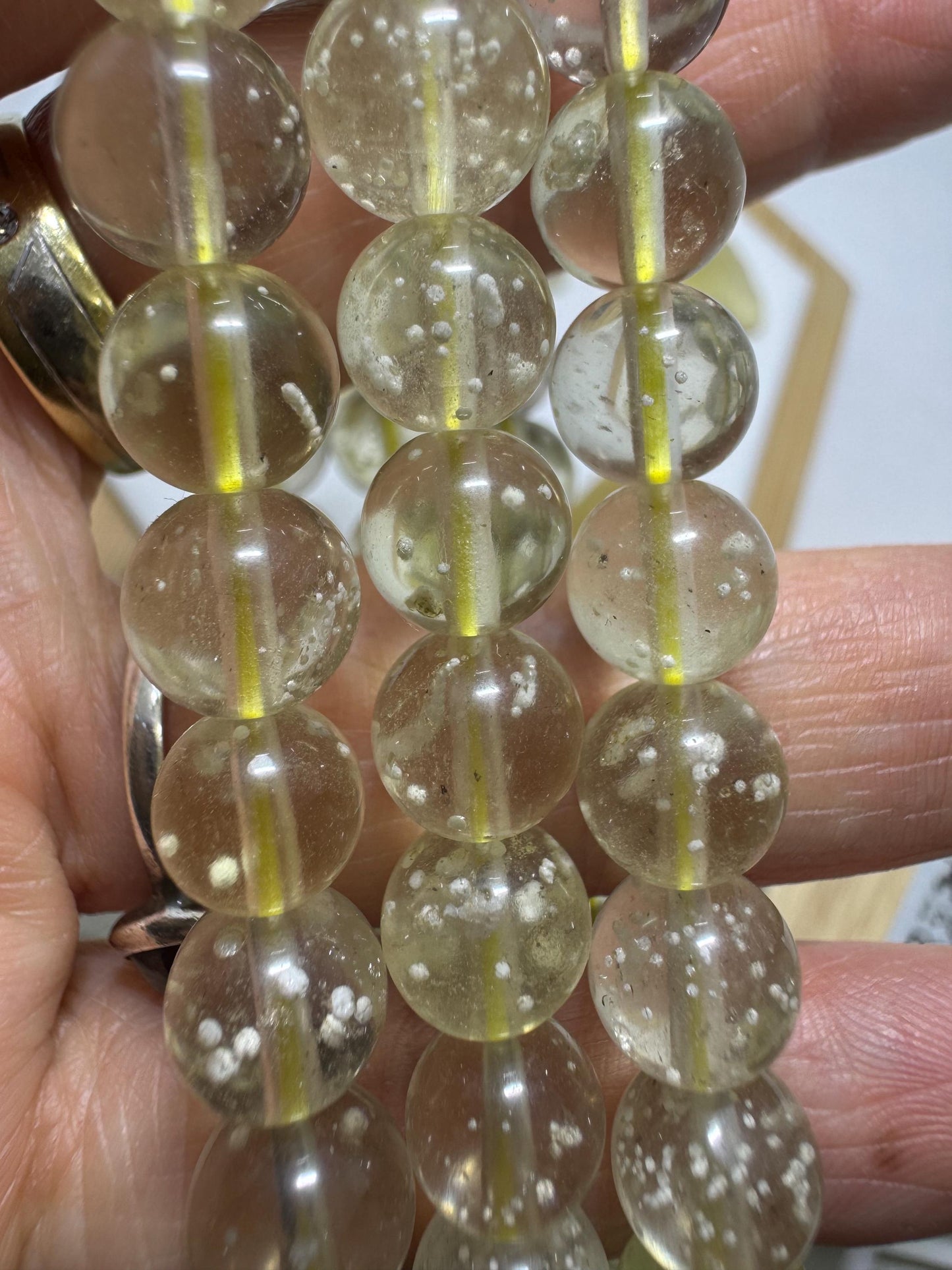 Natural Libyan Desert Glass Beads with cristobalite • 7–8mm Round • High-Clarity Strand The bracelet weight 15g+