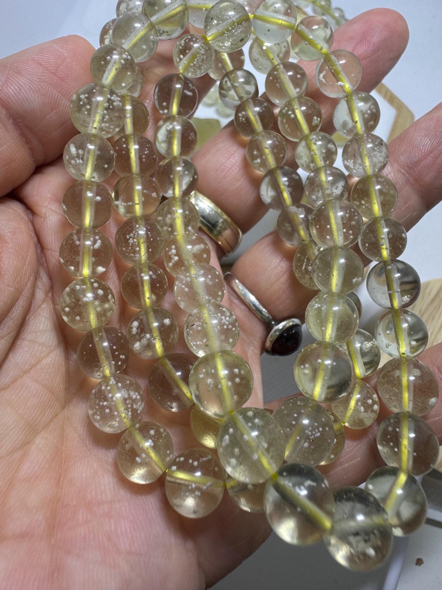 Natural Libyan Desert Glass Beads with cristobalite • 7–8mm Round • High-Clarity Strand The bracelet weight 15g+