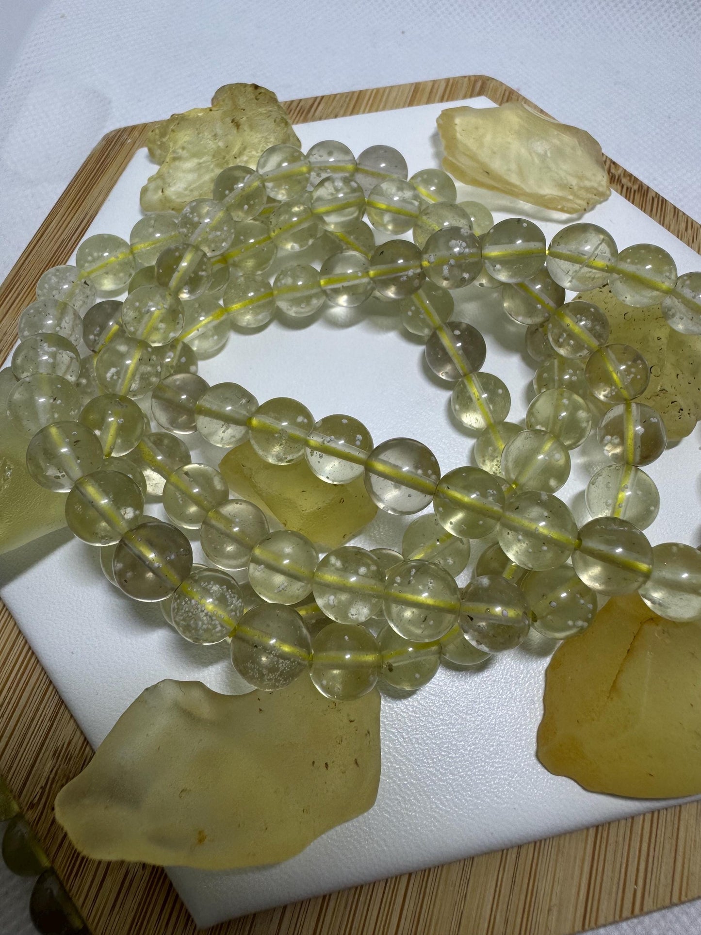 Natural Libyan Desert Glass Beads with cristobalite • 7–8mm Round • High-Clarity Strand The bracelet weight 15g+