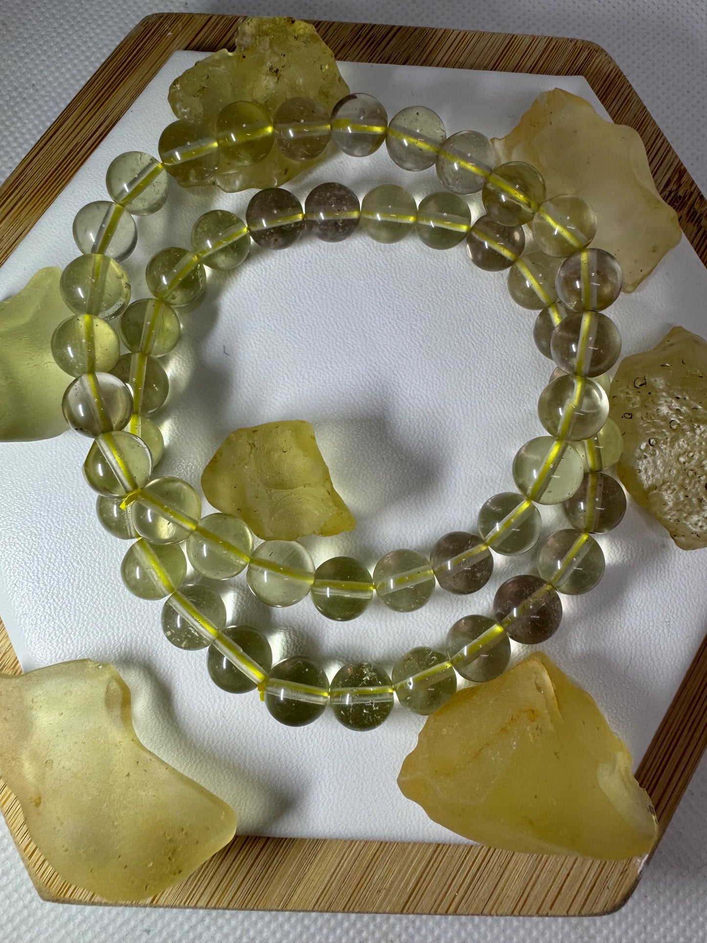 Natural Libyan Desert Glass Beads • 7–8mm Round • High-Clarity Strand The bracelet weight 15cm